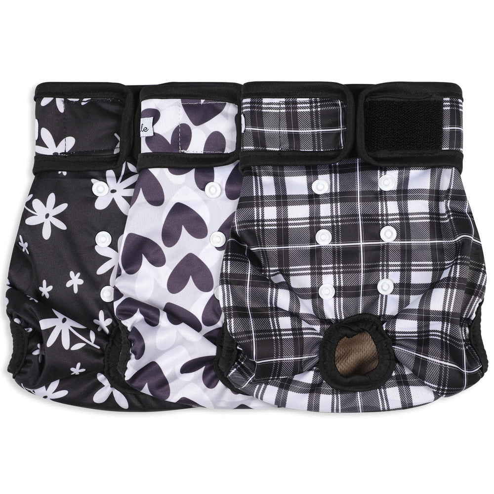 Pañales Grecle para perras: ajuste con broches para un fit cómodo y seguro.