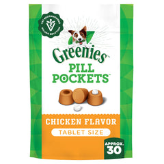 Greenies bolsillos-pastillas-perro-pollo, primer plano: facilita administrar pastillas sin estresar al perro.