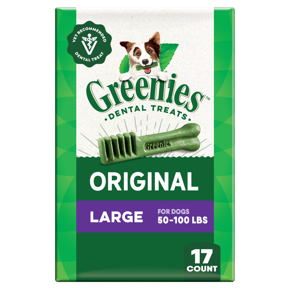 Galletas Greenies para perro grande con sabor original y aliento más fresco.