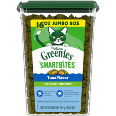 Greenies Feline Smartbites en frasco para gatos interior, favorece la digestión.