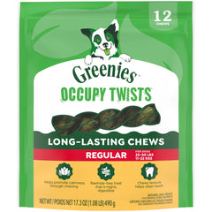 Greenies Occupy Twists: vista del paquete, snack dental natural para perros.