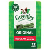 Greenies originales masticables dentales en paquete de 12oz, centrados en la limpieza dental.