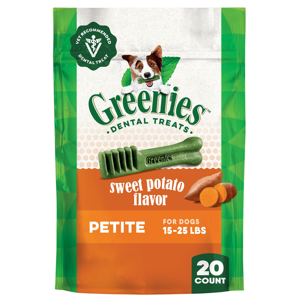 Greenies paquete de 20 tratamientos dentales para perros, ideal para cuidado diario.