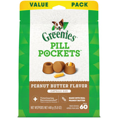 Greenies Pill Pockets para perros grandes, empaque práctico para medicación.