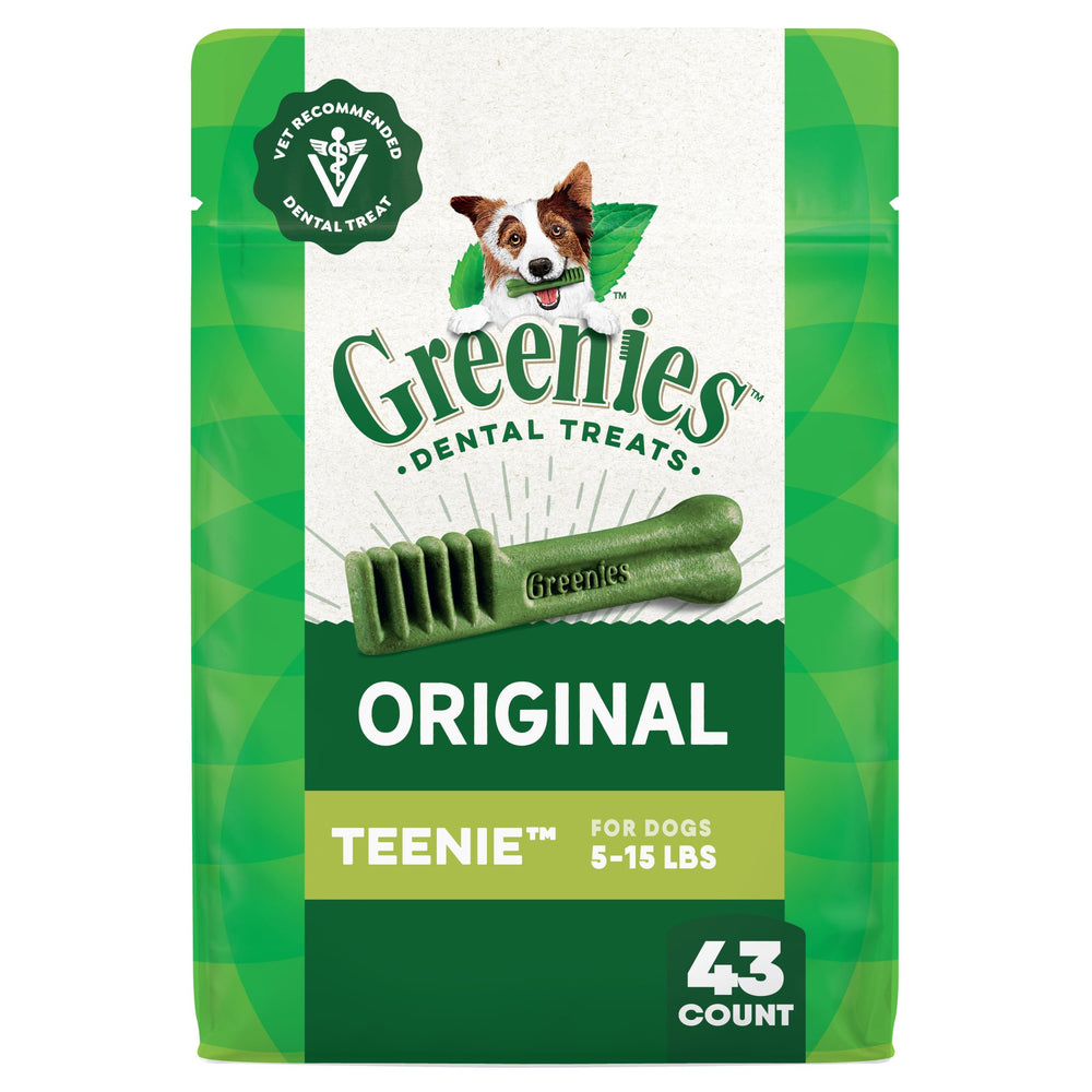Greenies Teenie: golosinas dentales originales para perros pequeños que ayudan a limpieza dental y aliento fresco.