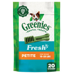 Greenies tratamiento dental para perro petite, primer plano, apoyo a la higiene bucal diaria