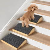 GreenPetopia rampa para perros de madera, vista frontal, facilita subir escaleras con seguridad.