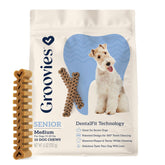 Groovies masticables dentales senior para perros, textura suave para comodidad diaria.