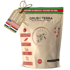 GrubTerra larvas mosca soldado negra deshidratadas en bolsa, snack proteico para aves.