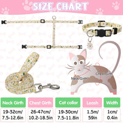 Guiqulai arnés gato floral diseño H ajustable: distribución cómoda en cuello y pecho.