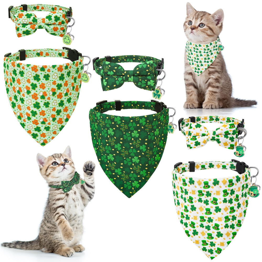 Guiqulai collar gato día San Patricio lazo-bandana, estilo festivo cómodo para tu gato.