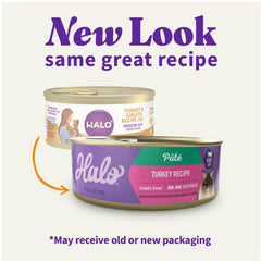 Halo pate suave para gatos, textura y sabor de pavo real.