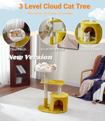 Happi N Pets torre para gatos nube con condo espacioso para siestas tranquilas.