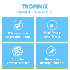 Loro explorando juguetes de forraje con Hari Tropimix para enriquecimiento.