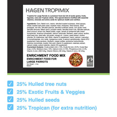 Mezcla Hari Tropimix de granos, frutas y nueces para loros grandes.