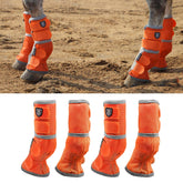 Botas anti moscas Harrison Howard contorneadas en naranja, protección ante insectos para caballos.