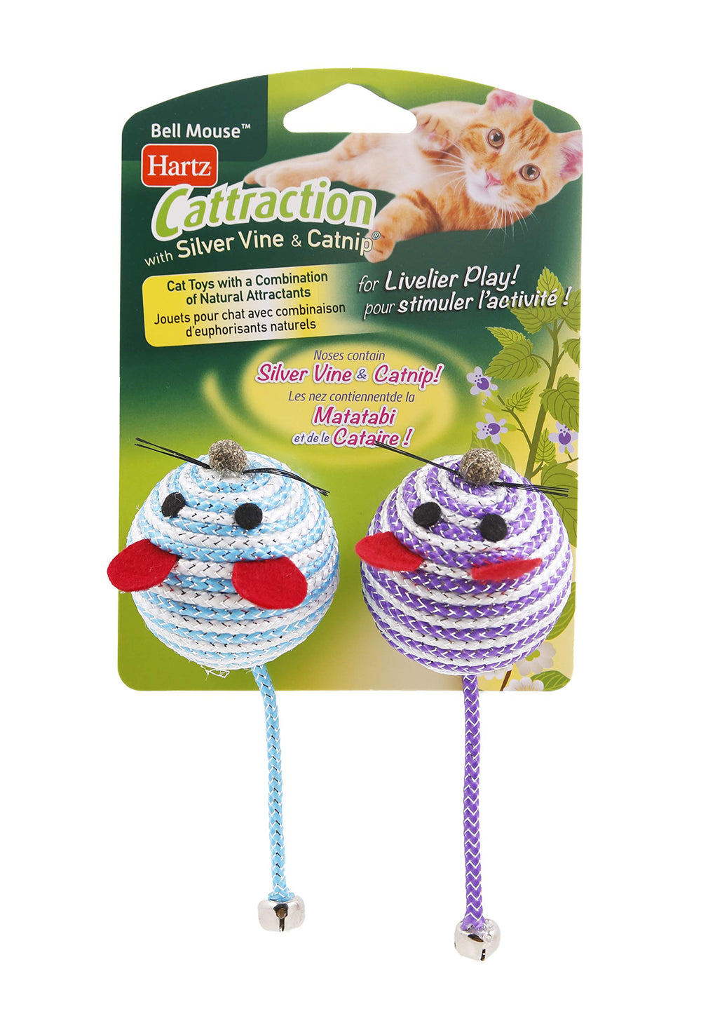 Hartz Cattraction: paquete de dos ratones con campana para juego felino