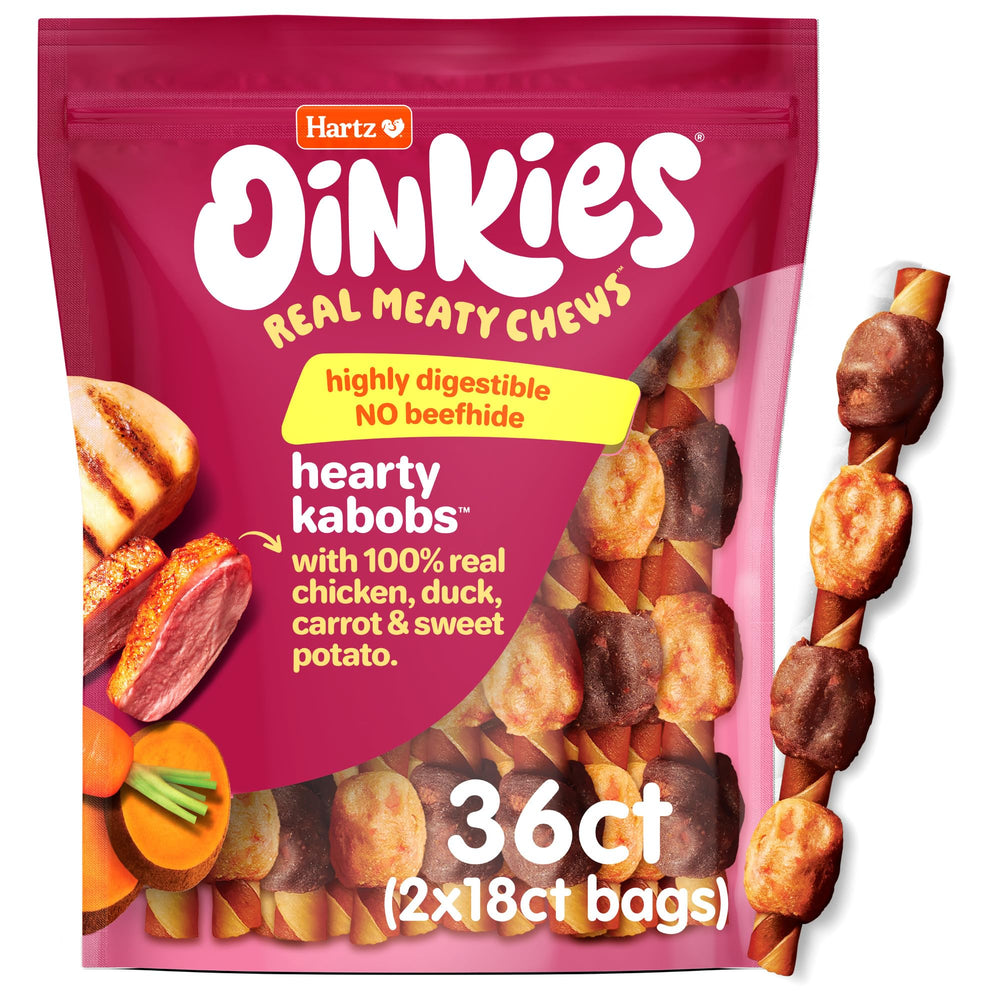 Hartz Oinkies Hearty Kabobs: pechuga de pollo real para masticación agradable y sabrosa.