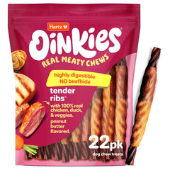 Hartz Oinkies Tender Ribs con pollo real para masticar y saborear.