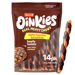 Hartz Oinkies Tiras Sabrosas de Res en empaque, snack sabroso para masticar diario.