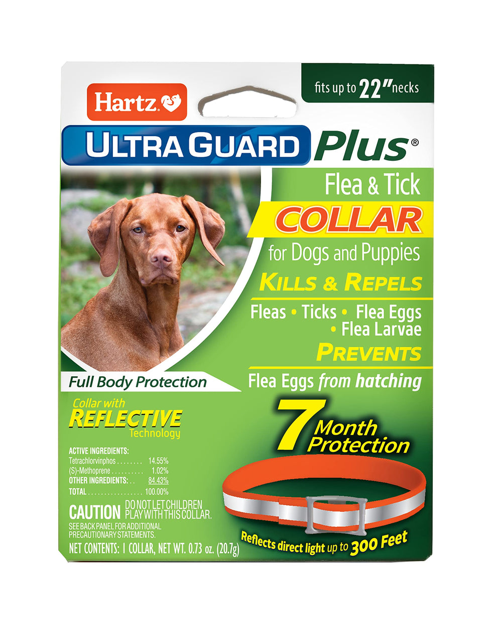 Collar Hartz UltraGuard Plus naranja reflectante para perros, seguridad nocturna.