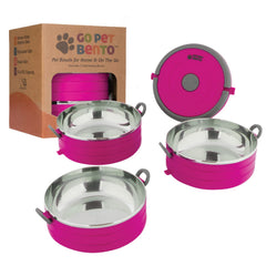 Healthy Human tazón de viaje para mascotas rosa, ideal para salidas con agua y comida.