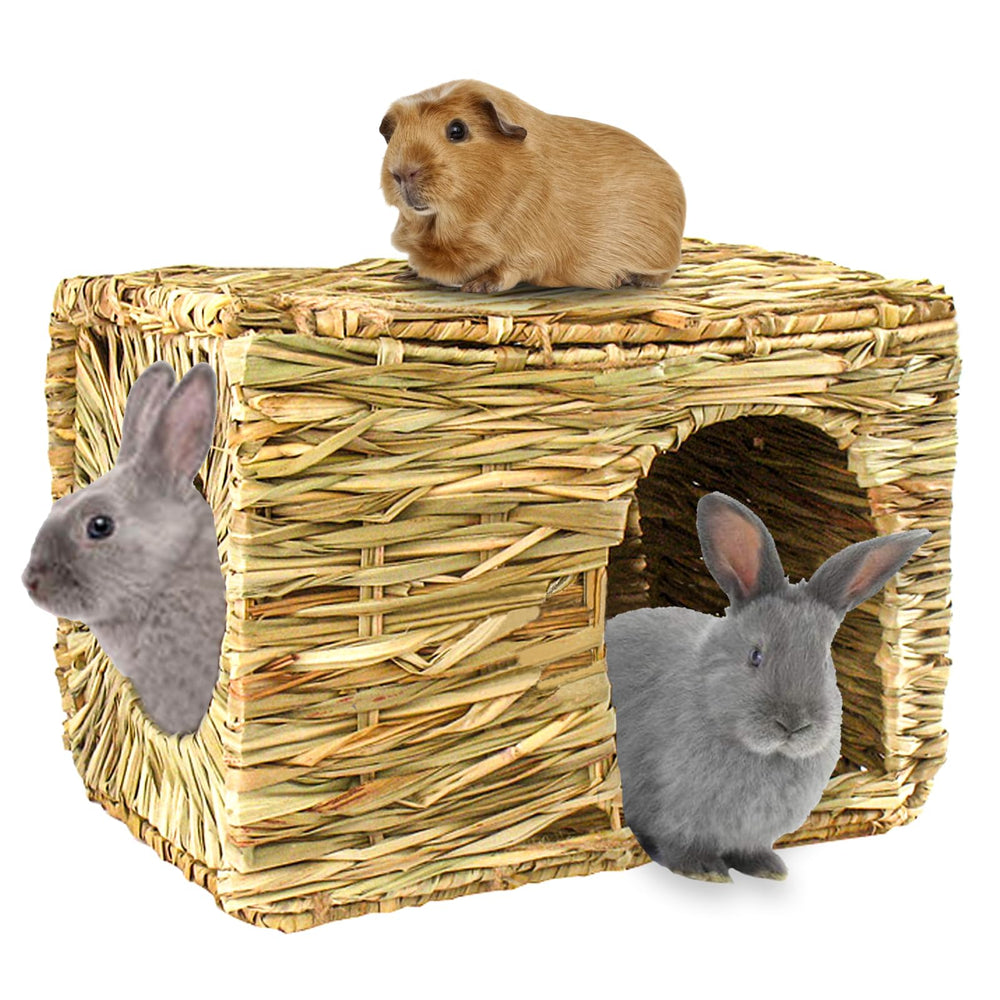 HERCOCCI casa de hierba grande para conejo, refugio cómodo para descanso y juego