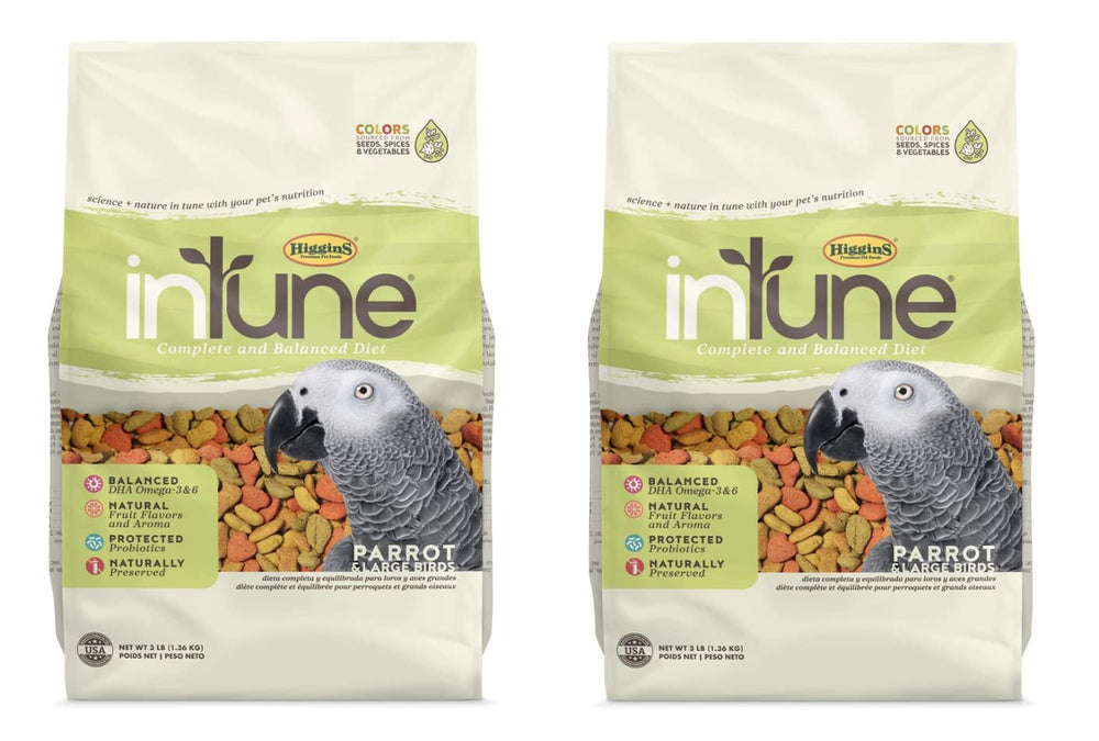 Higgins Intune paquete doble de 3 libras, alimento para aves con nutrición equilibrada.