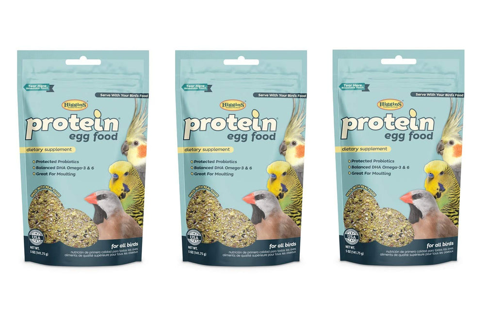 Higgins Protein Egg Food: paquete de 3x5 oz para aves, proteína de calidad.