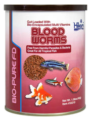 Hikari Bio-Pure gusanos de sangre liofilizados en botella para alimentación estable.