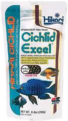 Hikari Cichlid Excel pellets flotantes en vista frontal para monitoreo de ingesta