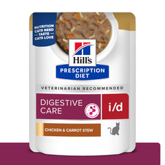 Hill's Prescription Diet i/d Digestive Care para gatos, bolsa con pollo y zanahoria, apoyo digestivo suave.