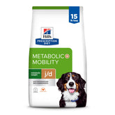 Hill's Prescription Diet Metabolic + j/d, bolsa de 15 lb para control de peso y movilidad.