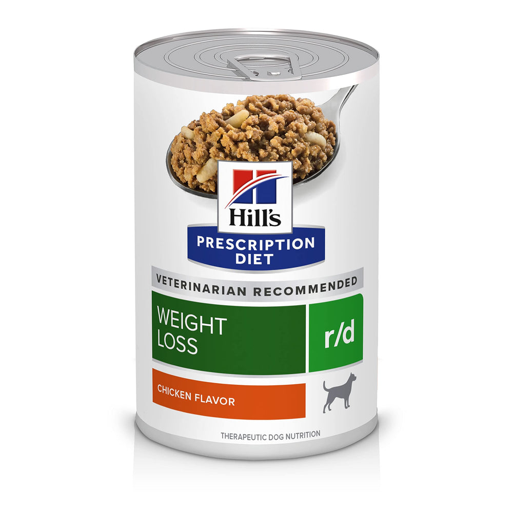 Hill's Prescription Diet r/d, empaque frontal muestra la lata, ayuda a gestionar el peso del perro