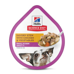 Hill's Science Diet Adult 7+ Small & Mini, bandeja pollo-verduras: proteína de alta calidad para músculos magros.