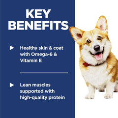 Hill's Science Diet Adulto 1-6, piel y pelaje brillantes por Omega-6 y vitamina E.