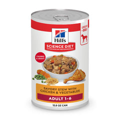 Hill's Science Diet Adult 1-6, pollo y verduras en lata, ayuda a mantener músculos magros.