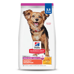 Hill's Science Diet Adulto 1-6 bolsa de 3.5 lb enfoca la digestión equilibrada para perros pequeños.