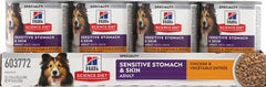 Hill's Science Diet estómago-piel lata abierta con comida húmeda para perros.