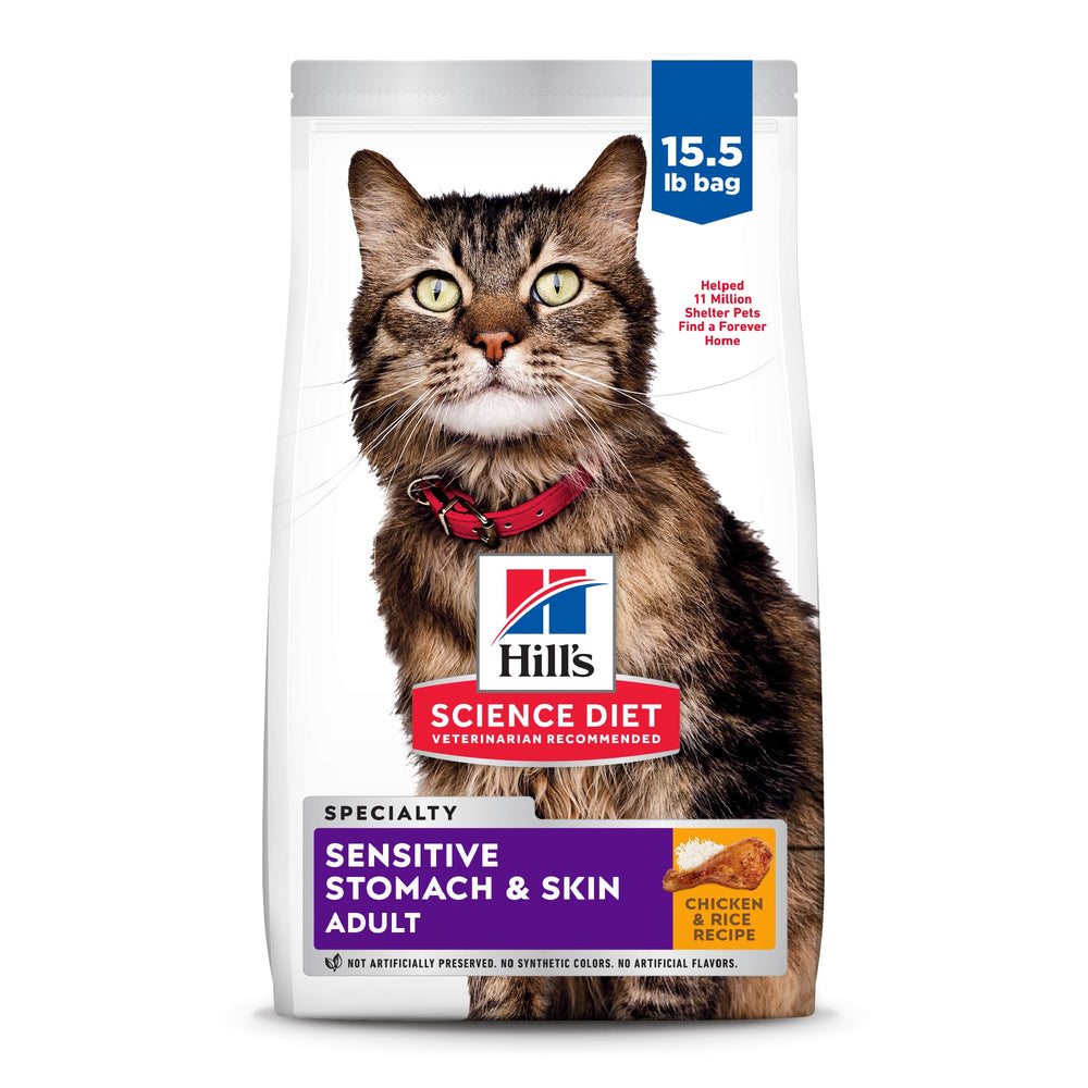 Hill's Science Diet Gato Adulto Estómago Sensible: pelaje brillante y piel sana, bolsa frontal.