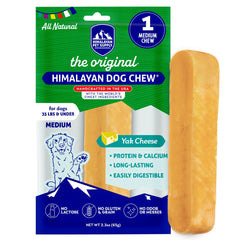 Himalayan Dog Chew empaque original con queso de yak, ideal para masticación prolongada