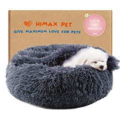 Cama Himax para perro pequeño en forma de rosquilla con manta gris, 20 pulgadas, refugio cómodo.