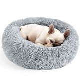 Hoewina cama perro pequeno nido redondo gris: soporte para cabeza y descanso.