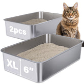 Holintan caja de arena de acero inoxidable, frente: fácil acceso para gatos grandes