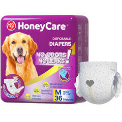 Pañales Honey Care para perros con absorción total y capa exterior transpirable para mayor comodidad.