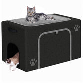 La caja-arena-gato-cama-frente-abierta de Honiakaka ofrece espacio cómodo para descansar.