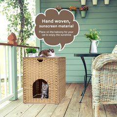 Honiakaka casa-gato-ratan-plastico-tejida-a-mano: diseño elegante y versátil.