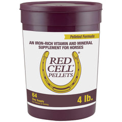 Horse Health Red Cell Pellets en envase de 4 libras, listo para alimentar.