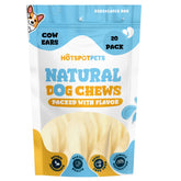 Hotspot Pets orejas de vaca naturales en paquete de 20, snack duradero para perros.