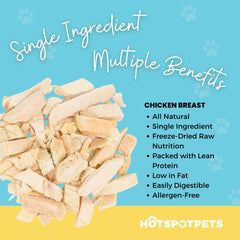 Hotspot Pets premios pollo deshidratado para perros y gatos, snack saludable.